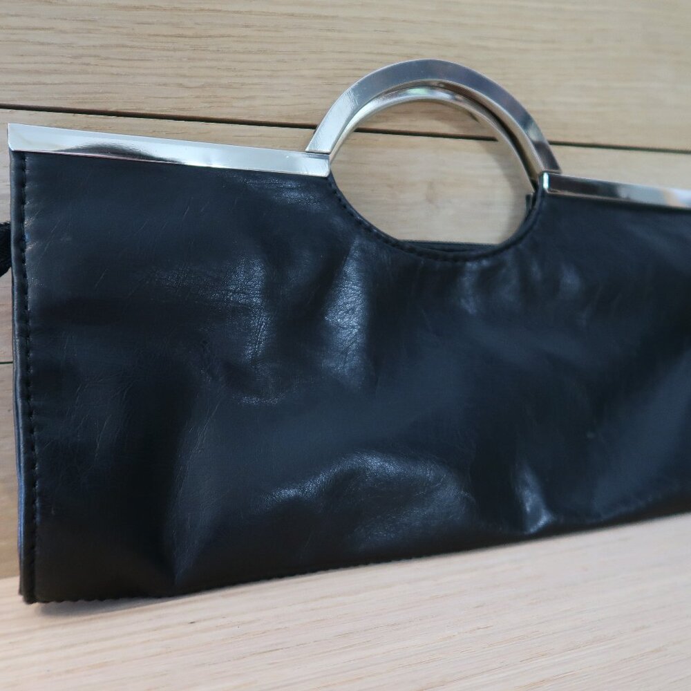 Candie's Little Black Clutch Classy Red Liner Vintage Boho Wallet Purse Silver